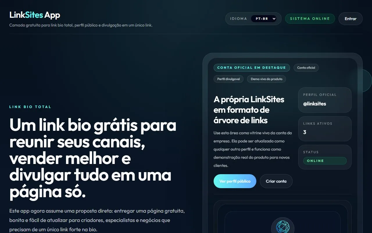 Captura do projeto LinkSites